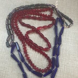 1800’s Antique Cobalt Blue & Ruby Red Venetian Trade Beads/Strand Bundle